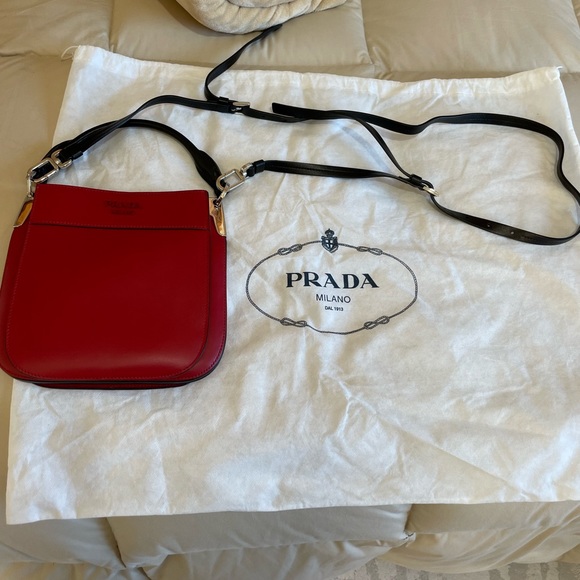 Prada Small Leather Margit Bag Red/Black - Picture 1 of 15